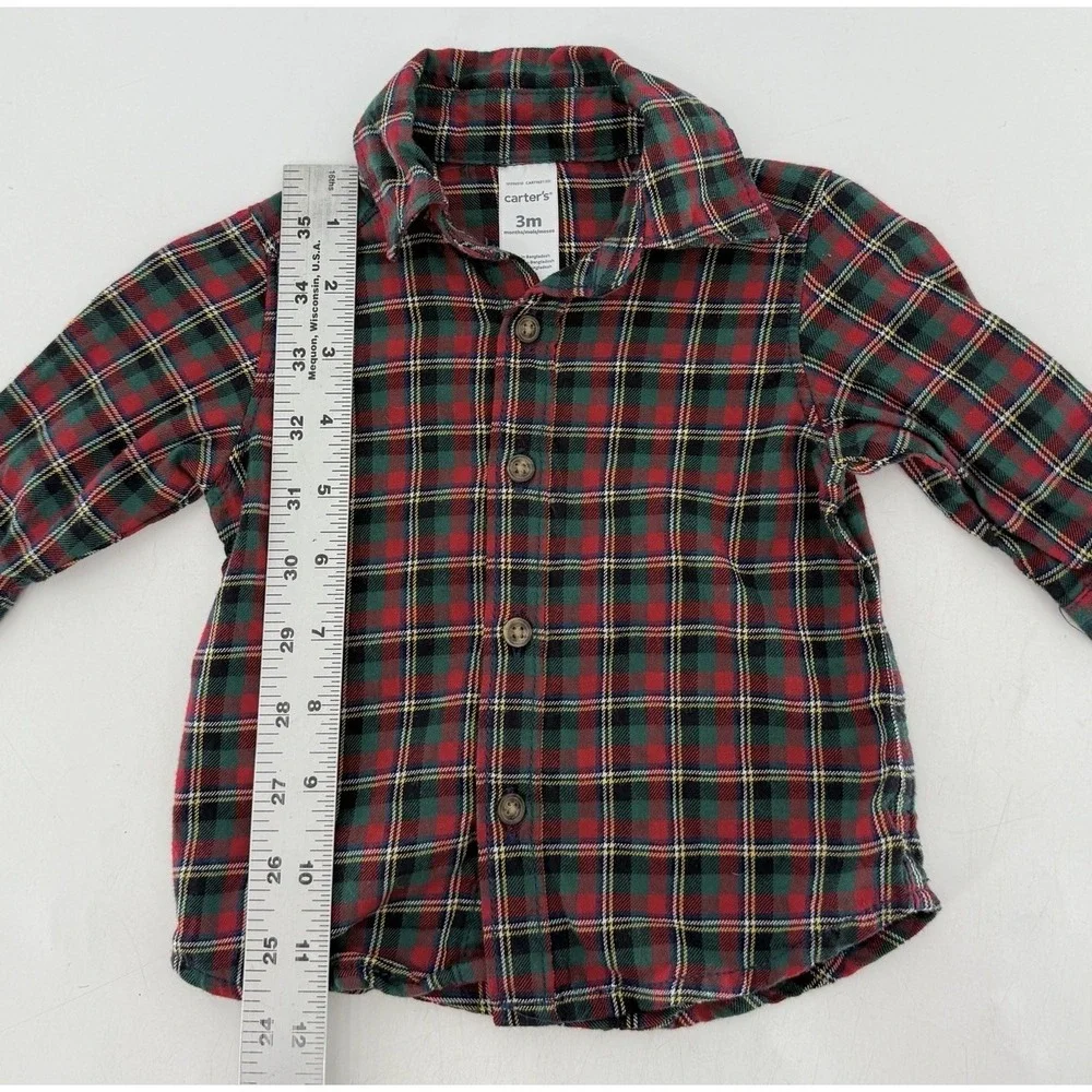 Carter's Baby Boy Red Plaid Button-Down Long Sleeve Shirt Size 3m Preppy Holiday